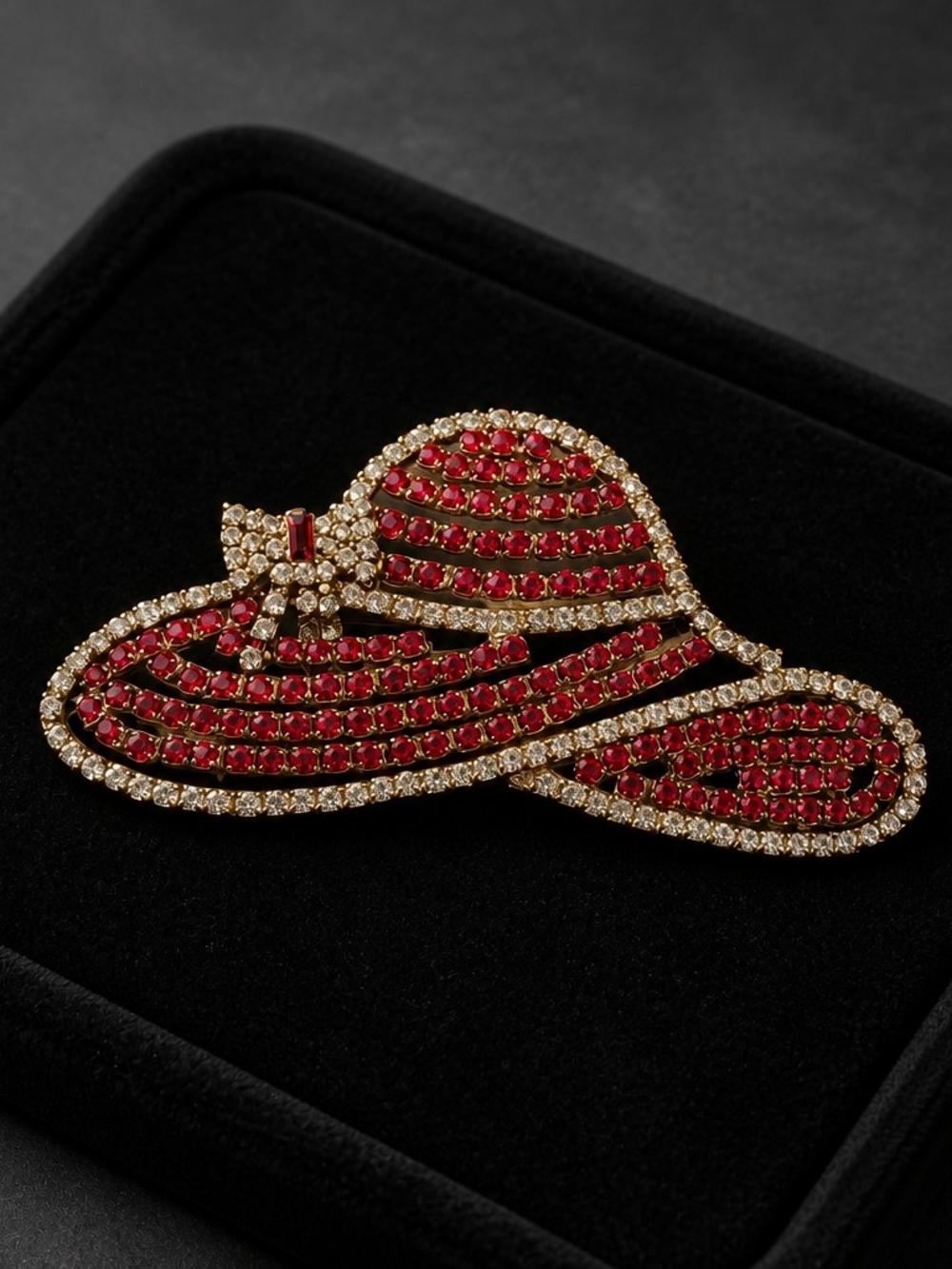 Vintage OTC Red Hat Lady Society Rhinestone Pin Brooch